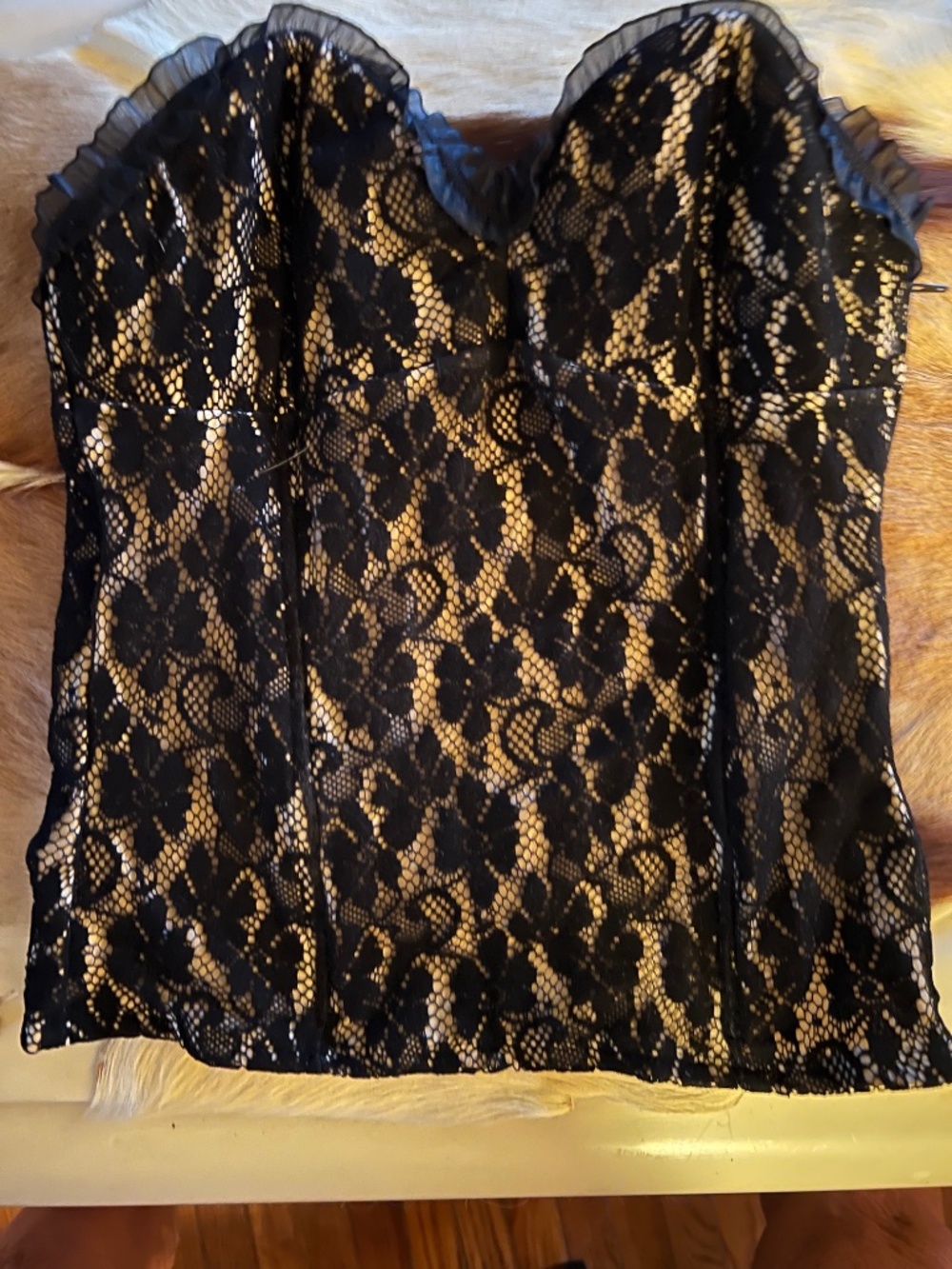 Black Lace Sleeve Strapless Vintage G Wheels Bustier/Corset W/ Side Zipper-Small